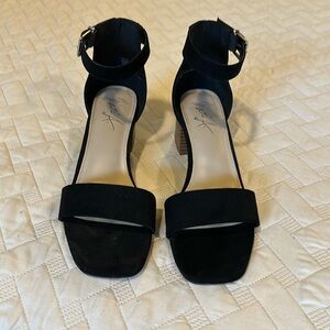 Black open toe sandals with ankle strap